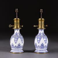 A Pair of Rouen Faience Lamps