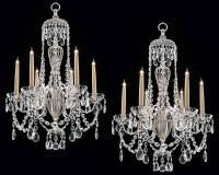 A Pair of Silvered and Crystal Chandeliers by Osler & Faraday
