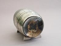 Victorian Novelty Silver Barrel With Essex Crystal Mastiff Table Vesta Case