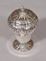 S/5327 Antique Early 19th Century Silver Pounce Pot with a Pierced Removable Lid
