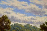 Lancashire river landscape oil painting of Doeford Bridge by Henry H Parker
