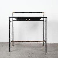 Jacques Adnet style black and brass faux bamboo table