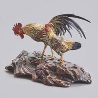 Japanese bronze group of a rooster and hen signed Mitani Tokusei, Meiji Period