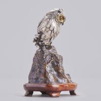 Japanese bronze owl with silvered body signed Mitani sei, Meiji Period