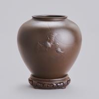 Japanese bronze vase with flying bats signed Oshima Joun, Meiji period