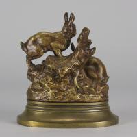 Mid 19th Century French Gilt Bronze "Rabbits at their Burrow" by Emile Truffot