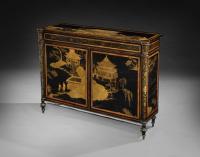 A Rare George III Period Satinwood and Ebony Side Cabinet with Inset Panels of Chinese Lacquer