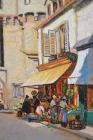 Townscape oil painting of Semur, France by Letitia Marion Hamilton