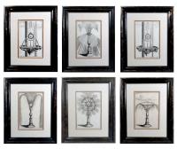 17th-century Black and White Engravings of Architectural Fountains for Formal Gardens, Georg Andreas Bockler, Set of Six, Circa 1664