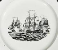 Antique English Liverpool Pottery Pearlware Printed Ship Plates