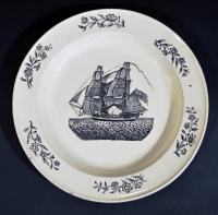 Creamware Plate of an American Ship, Circa 1785-1800