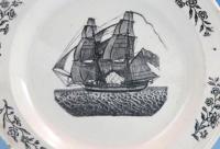 Antique English Pottery Creamware Plate of an American Ship