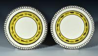 Antique English Pottery Yellow-banded Openwork Creamware Dessert Dishes, Probably Liverpool Herculaneum, Circa 1810-15