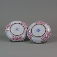 Reverse of pair of canton enamel saucer dishes