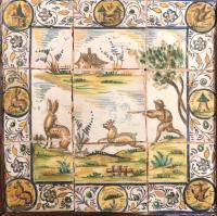 Spanish Catalan Faience Hunting Subject Tile Picture, Late 18th Century