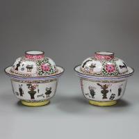 Alternative shot of eighteenth century canton enamel bowls