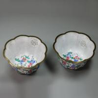 Interior and rims of canton enamel cups