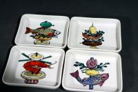 Piero Fornasetti Ceramic Appetizer Fish Kebab Dishes and Serving Tray, 1960s