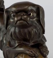 Large Japanese Bronze Chin Dog Okimono