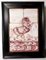 18th Century Dutch Delft Manganese Tiles Pictures of Rearing Horses, Circa 1780