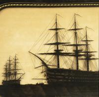 A fine reverse glass silhouette of H.M.S. Marlborough, Foudroyant and Lee