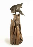 Powerful Japanese Bronze Hawk Okimono by Sano Takachika