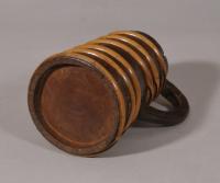 S/5787 Antique Treen 19th Century Scottish Cedar Wood Ale Flagon with Willow Bands