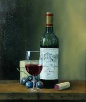 Peter A. Kotka, Stiil Life with Bottle of 1997 Chateau Belgrave Grand Cru Classe, Glass & Cheese