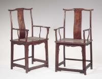 Pair of tielimu yokeback armchairs, Chinese, Qing dynasty 17th century