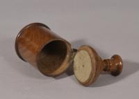 S/5780 Antique Treen Late Victorian Oak Match Container and Candlestick