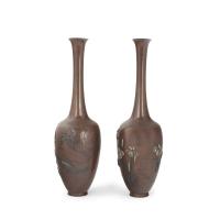 Meiji period bronze vases by Hidenobu