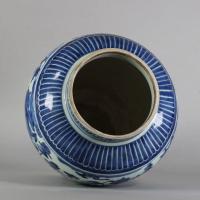 Shoulders and rim of Japanese blue and white Arita vase