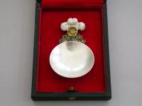 Contemporary Silver & Enamel Caddy Spoon - Prince of Wales Feathers Birth of Prince William
