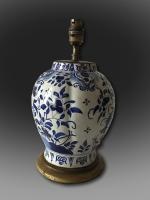 Delft baluster shaped blue and white period vase newly converted to a lamp