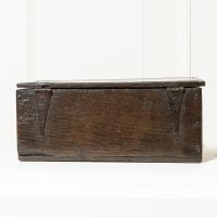 A particularly small Charles I oak boarded box, circa 1640