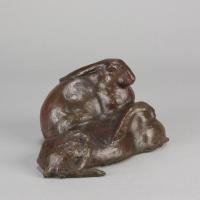 Early 20th Century Asian Bronze Pair of Rabbits