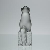20th Century Lalique Glass Sculpture entitled "Chat Attente" by Marc Lalique