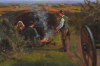 Landscape oil painting of figures with a donkey & cart by Arthur Walker Redgate