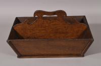 S/5802 Antique Treen 19th Century Oak Two Division Cutlery Tray
