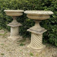 A large pair of terracotta garden tazzas