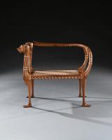 Exhibition Quality Egyptian Revival Walnut and Inlaid Bench or Window Seat