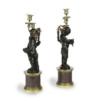 Egyptian porphyry and bronze candelabra