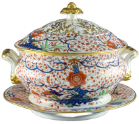 Chamberlain Worcester Porcelain Soup Tureen, Cover and Stand, Tree of Life Pattern, Circa 1818-22