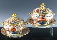 Chamberlain Worcester Porcelain Pair of Sauce Tureens, Covers and Stands, Tree of Life Pattern, Circa 1818-22