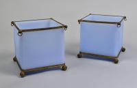 Pair powder blue Opaline glass cache pots