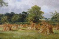 Landscape oil painting of figures in a Cornfield by David Payne