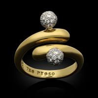 18ct Yellow Gold And Pavé Diamond Stylised Crossover Ring