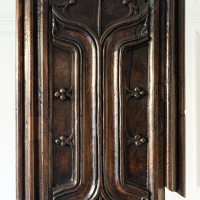 Henry VII / VIII oak parchemin-carved bench-end, West Country, circa 1500-20