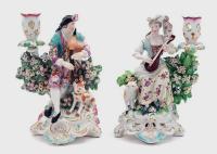 Derby Porcelain Candlesticks with Figures of Musicians, Circa 1760-65