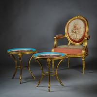 Louis XVI Style Gilt-Bronze Low Side Tables With Sèvres-Style Porcelain Tops